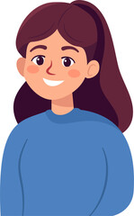 The young woman is smiling happily. Flat Style Cartoon Illustration.