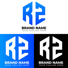 R Z Double Letters Polygon Logo, Two letters R Z logo design, Minimalist creative vector logo design template