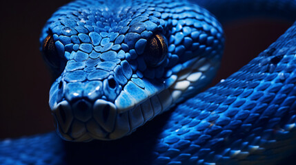 Blue viper snake closeup face - obrazy, fototapety, plakaty