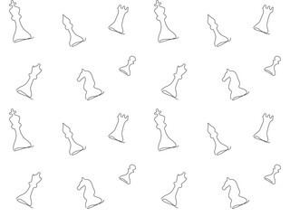 Black and white seamless doodle pattern from chess . continuous one line art hand drawing sketch