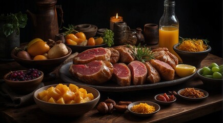 Obraz na płótnie Canvas food on a plate, food on the table, delicious foods on the table, tasty foods on the table