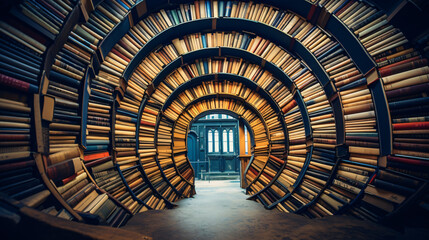 Books in circle in the library