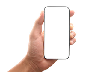 Hand holding smartphone device touching screen