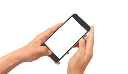 Hand holding smartphone device touching screen