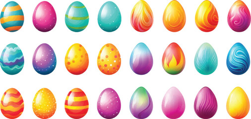 Set of watercolor Easter eggs on white background.