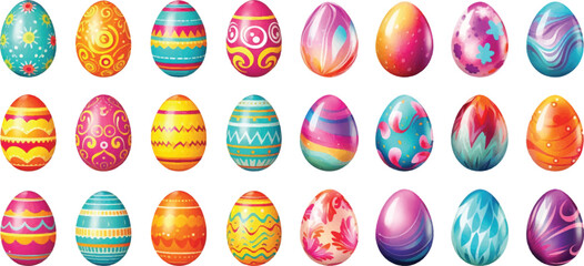 Set of watercolor Easter eggs on white background.