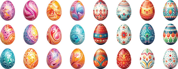 Set of watercolor Easter eggs on white background.