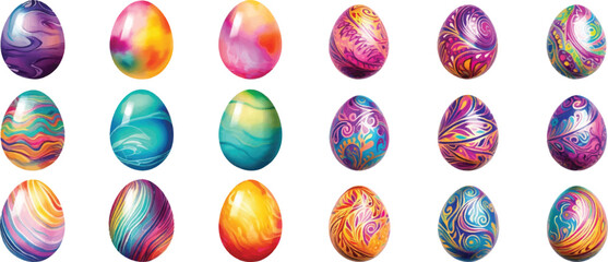 Set of watercolor Easter eggs on white background.