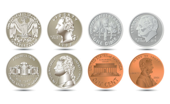 Set of obverse and reverse of American money. Vector illustration.