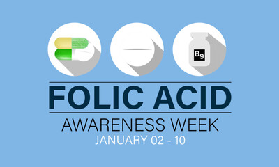 Fototapeta premium National Folic Acid Awareness Week vector template. Promoting Health and Pregnancy Wellness with Folic Acid Education and Support Illustrations. background, banner, card, poster design.