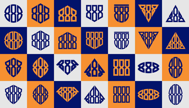 Modern line abstract shape number 8 888 8888 logo design bundle