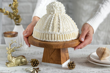 Delicous winter knitted bobble hat cake