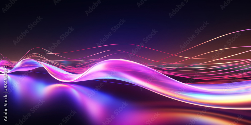 Poster abstract background with colorful glowing neon moving high speed line and wave and bokeh lights hori