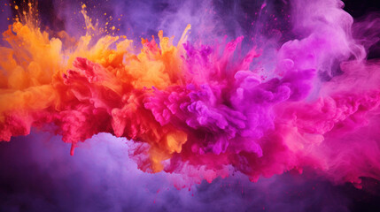 Fototapeta na wymiar Colorful holi paint splash on purple background