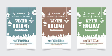 Winter Holiday party Flyer Template Poster Design, holiday covers. Holiday templates with typography and multicolor in modern minimalist style for web, social media and print design
