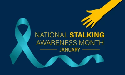 Deurstickers National Stalking Awareness Month vector template. Raising Awareness and Promoting Safety with Stalking Prevention and Support Graphics. background, banner, card, poster design. © Rana