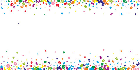 Falling bright numbers. Math study concept with flying digits. Magnetic back to school mathematics banner on white background. Falling numbers illustration.