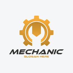 gear and wrench mechanic logo icon vector