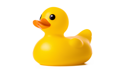A bright yellow rubber duck isolated on a white background, Generative AI