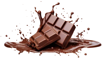 Delicious chocolate bar pieces falling into chocolate splash, cut out © Yeti Studio