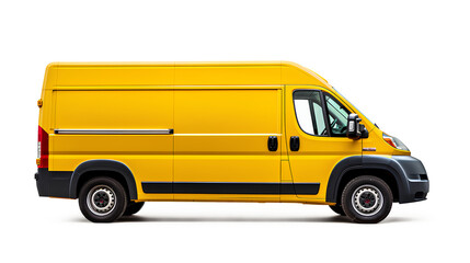 A bright yellow van vehicle isolated on a transparent background, Generative AI