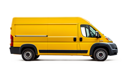 A bright yellow van vehicle isolated on a transparent background, Generative AI