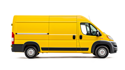 A bright yellow van vehicle isolated on a transparent background, Generative AI
