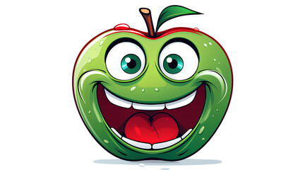 Obraz premium A cartoon apple with wide, googly eyes and a tongue sticking out in a zany expression isolated on a transparent bakcground, Generative AI
