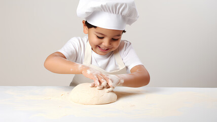  A close-up image capturing the small, detailed hands of children as they knead dough, Generative AI