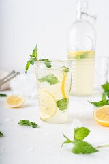 Lemonade with mint on a white background. Cool drink with lemon and mint.