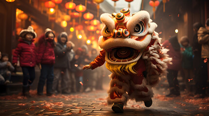 Revelry and Tradition: The Spirited Elegance of the Chinese New Year Dragon Dance - obrazy, fototapety, plakaty
