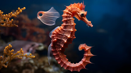 Red long-snouted seahorse - Hippocampus guttulatus. generative ai. - obrazy, fototapety, plakaty