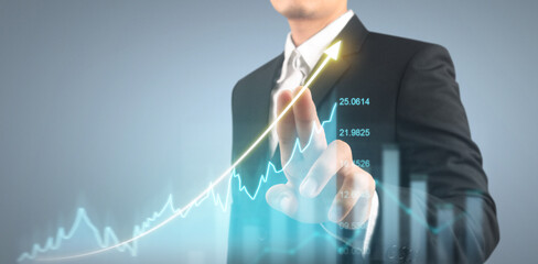 Businessman plan graph growth and increase of chart positive indicators