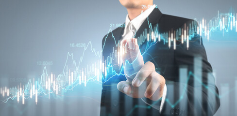 Businessman plan graph growth and increase of chart positive indicators