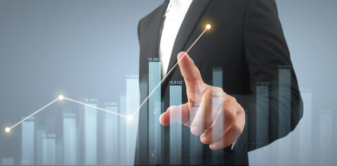 Businessman plan graph growth and increase of chart positive indicators
