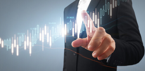Businessman plan graph growth and increase of chart positive indicators