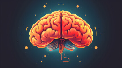 Vibrant Retro-Styled Brain Illustration with Blue Background