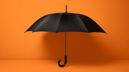An open umbrella on an orange background with a black color