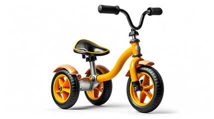 a yellow child tricycle isolated on a white background