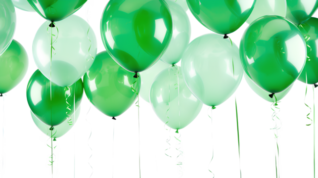 A vibrant collection of green balloons isolated on a transparent background, Generative AI