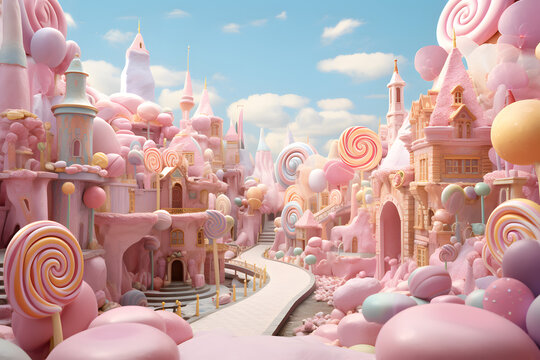  Sweet pastel candy world. generative ai.