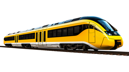 A yellow and black train car, its bold color contrast and sleek design highlighted isolated on a transparent background, Generative AI