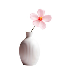 An elegant white vase holding a delicate pink flower isolated on a transparent background, Generative AI