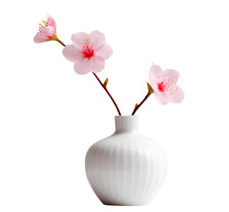An elegant white vase holding a delicate pink flower isolated on a transparent background, Generative AI