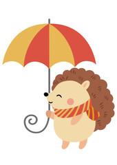 Autumn hedgehog holding with umbrella