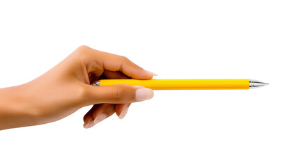 A person Holding a Yellow Pen Isolated on a Transparent Background, Generative AI