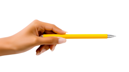 A person Holding a Yellow Pen Isolated on a Transparent Background, Generative AI