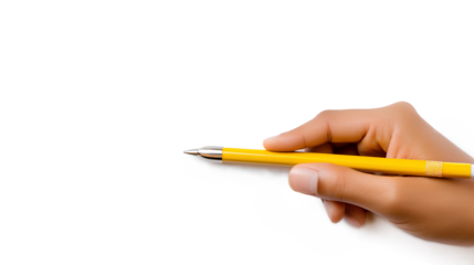 A person Holding a Yellow Pen Isolated on a Transparent Background, Generative AI