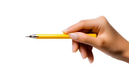 A person Holding a Yellow Pen Isolated on a Transparent Background, Generative AI