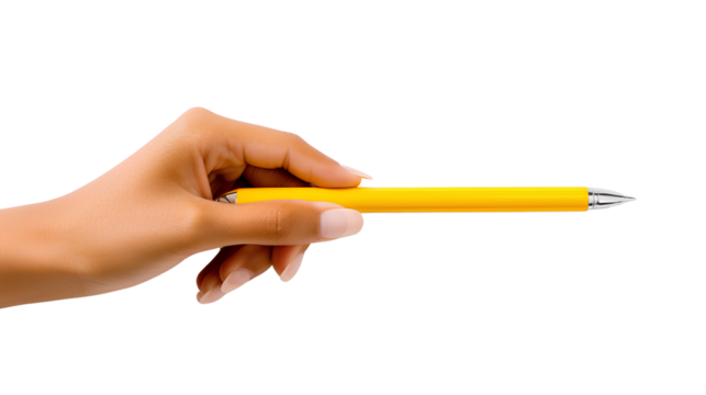 A person Holding a Yellow Pen Isolated on a Transparent Background, Generative AI